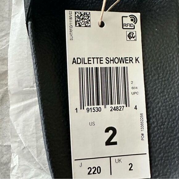 Adidas Black and White Slide Sandals Unisex Kids Size 2 - Picture 7 of 9